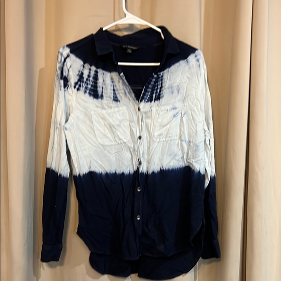 Rock & Republic Tops - Rock & Republic Blue and White Long Sleeve Button Down Shirt with Notched Collar